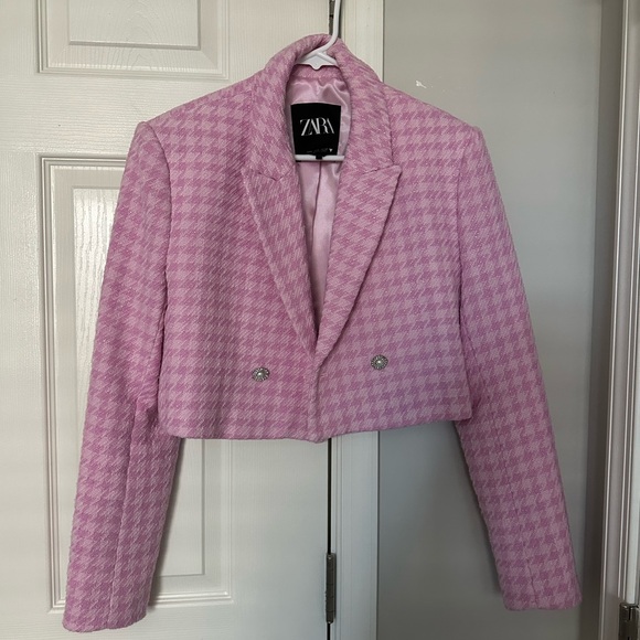 Zara Women's Pink Houndstooth Blazer - Picture 1 of 3